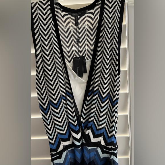 NWT BCBG Max Azria Silk with white linen dress Blue Black and white - Picture 3 of 6